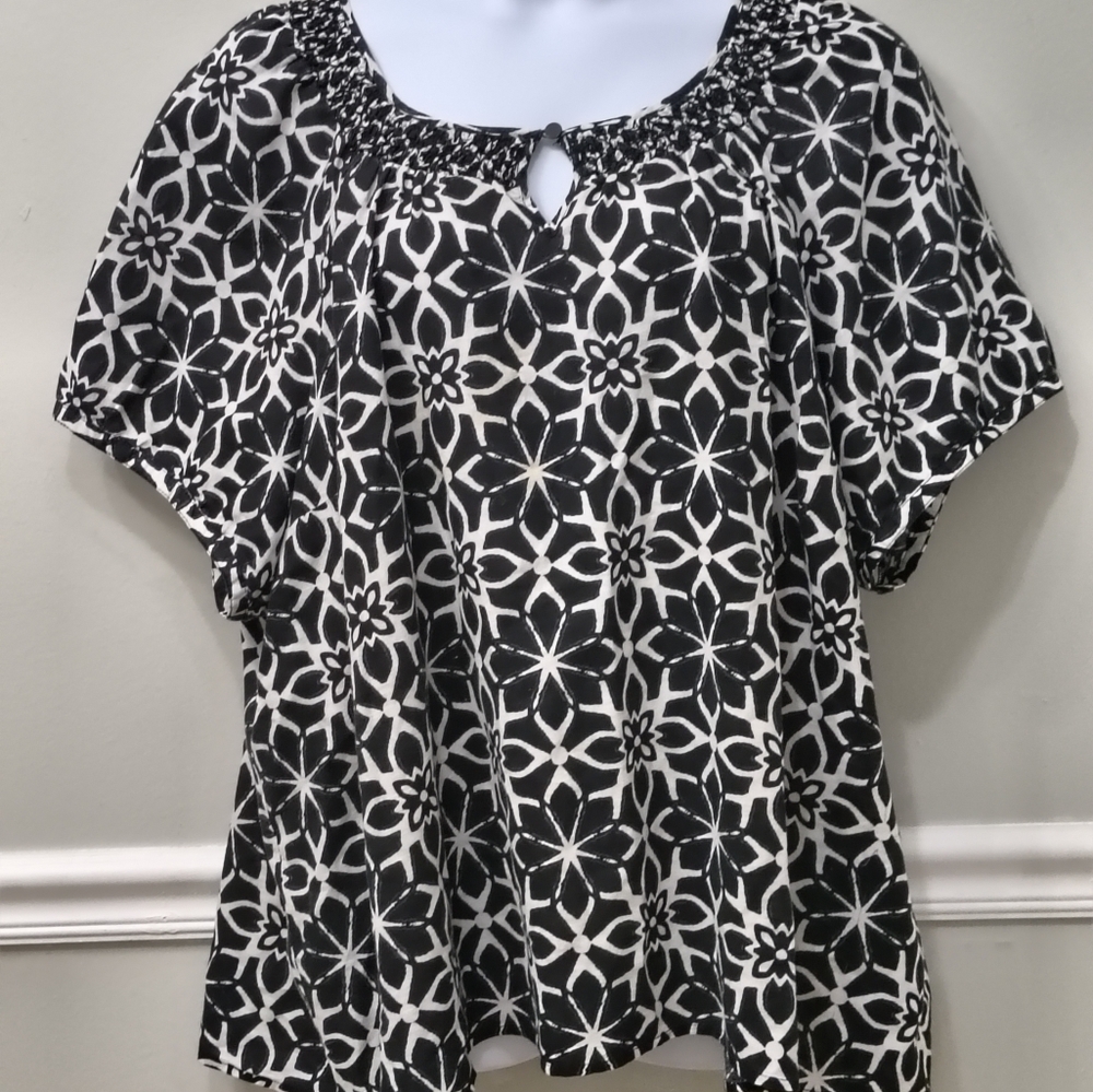 Liz & Me for Catherines Black White Linen Cotton Blend Tunic Top Size 3X Casual